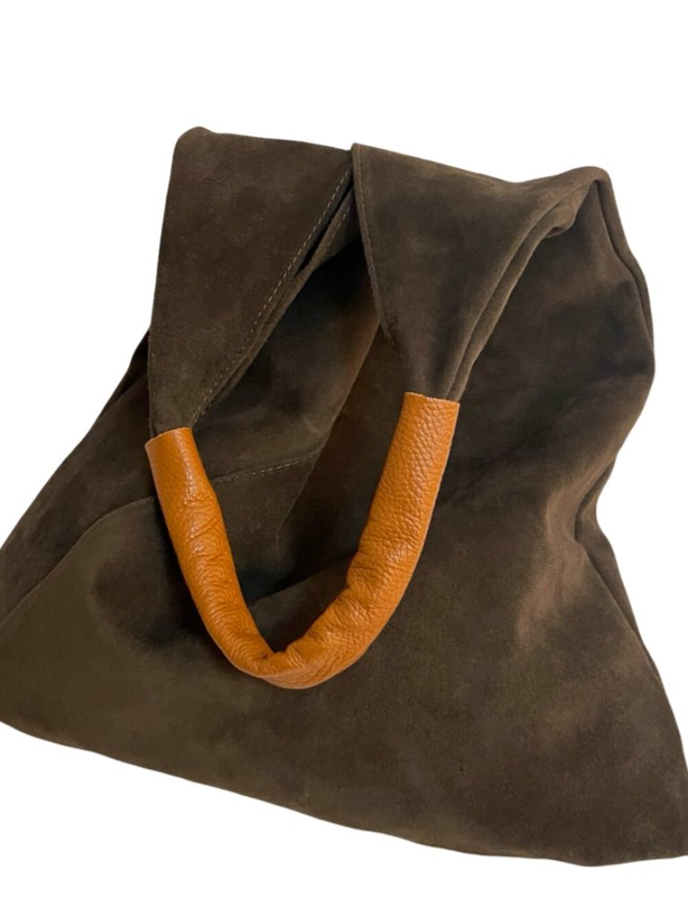 Dark Chocolate Brown Italian Suede Hobo Shoulder Bag Made in Italy Leather Handl - Picture 8 of 17
